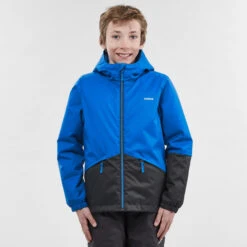 WEDZE KIDS’ WARM AND WATERPROOF SKI JACKET 100 BLUE -Ski Gear Store k60824f8a56463419d81e1af321b7a928